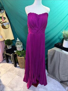 Strapless Pleated Maxi Dress in Fuchsia